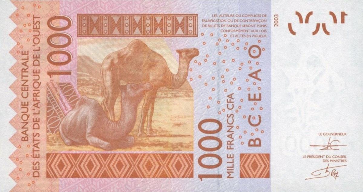 Back of West African States p115Al: 1000 Francs from 2012