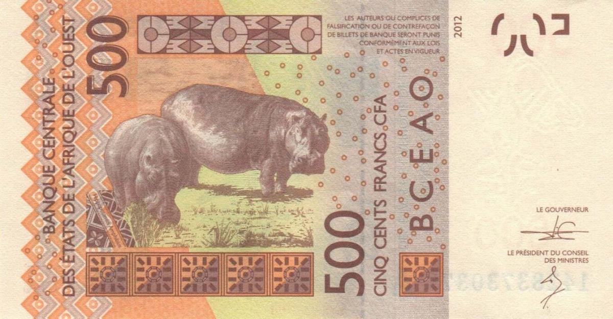 Back of West African States p119Ac: 500 Francs from 2014