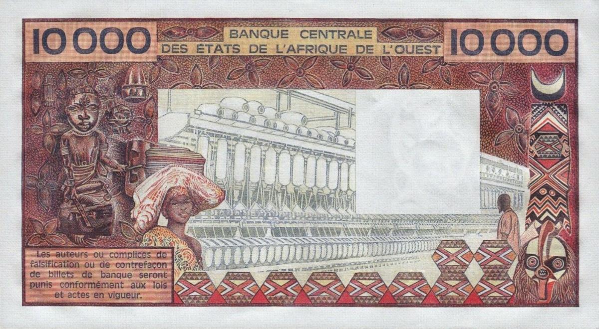 Back of West African States p209Bg: 10000 Francs from 1977