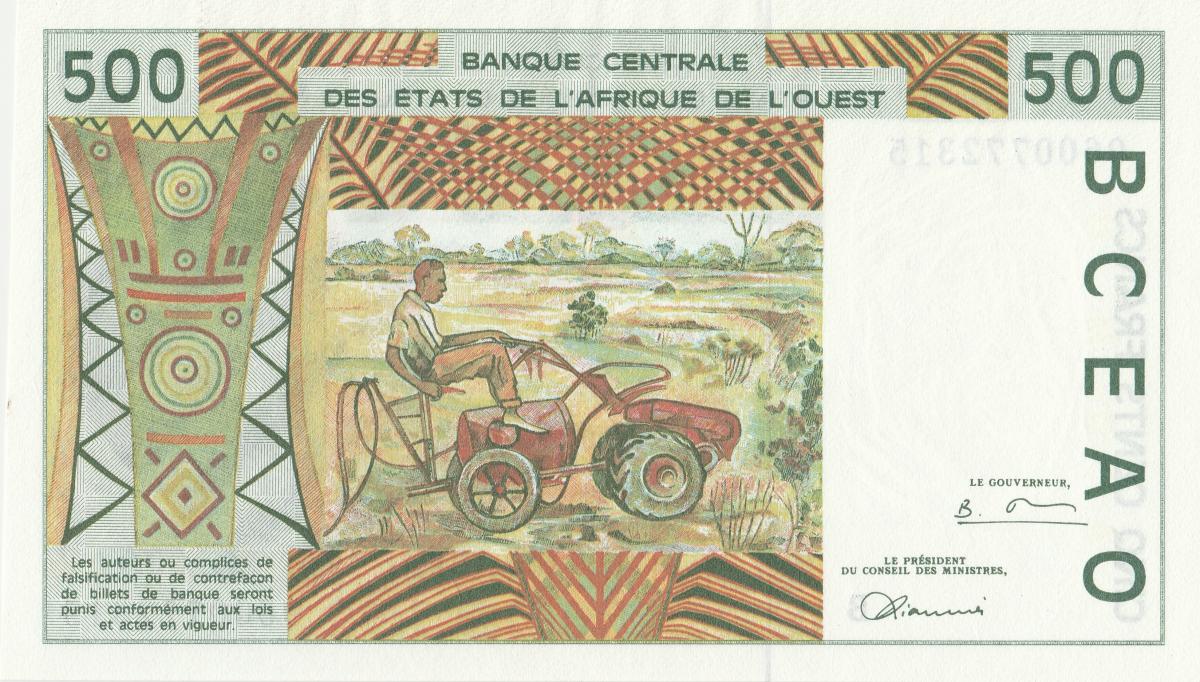 Back of West African States p210Bh: 500 Francs from 1997