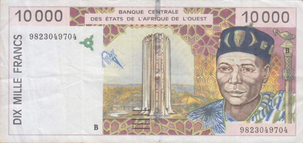 Front of West African States p214Bg: 10000 Francs from 1998