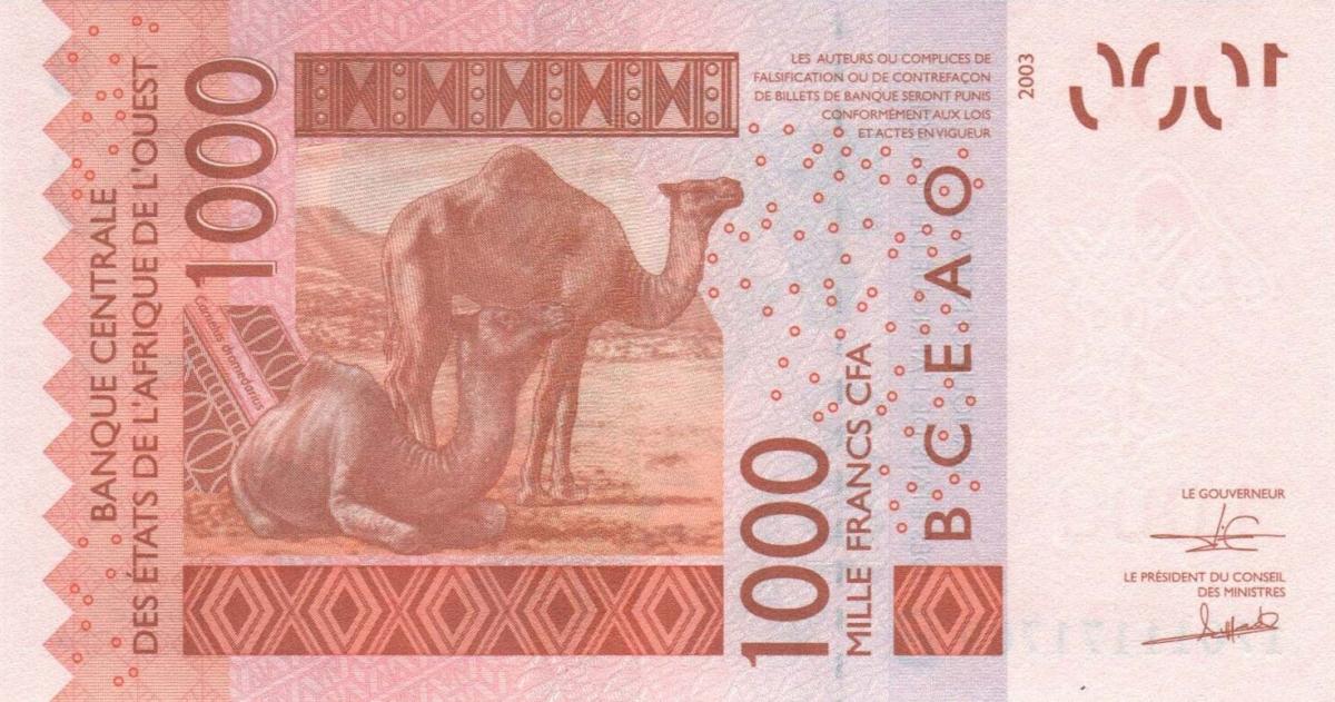Back of West African States p215Bq: 1000 Francs from 2017