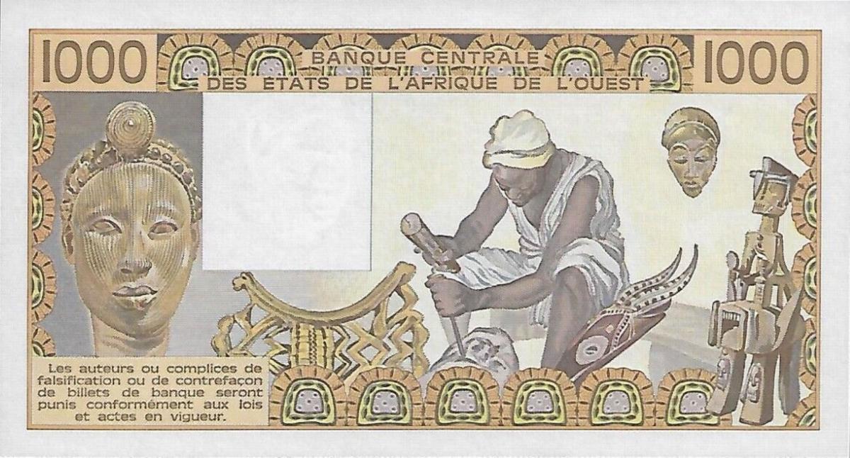 Back of West African States p307Cf: 1000 Francs from 1985