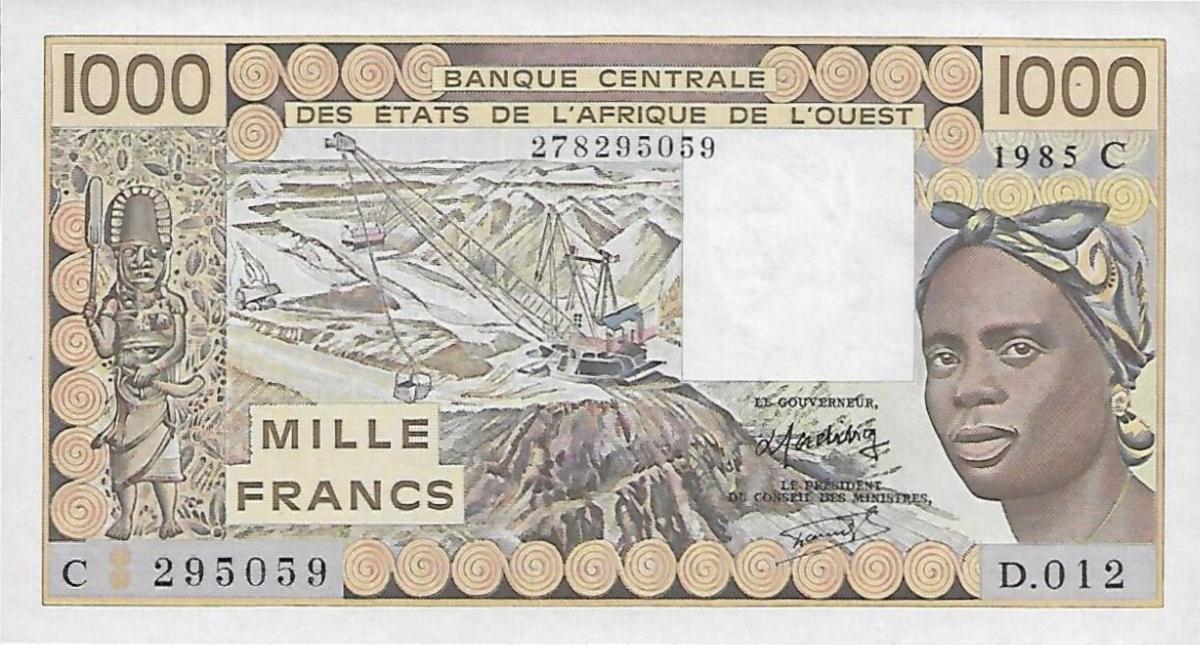 Front of West African States p307Cf: 1000 Francs from 1985