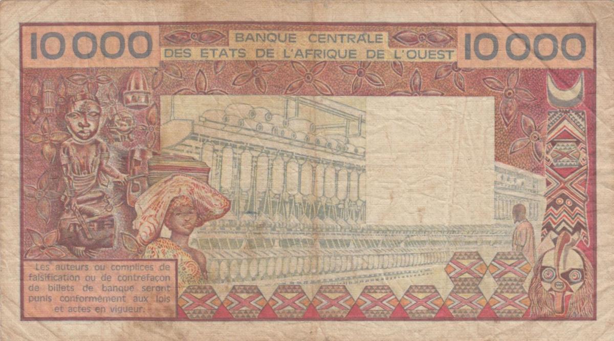 Back of West African States p309Cg: 10000 Francs from 1977