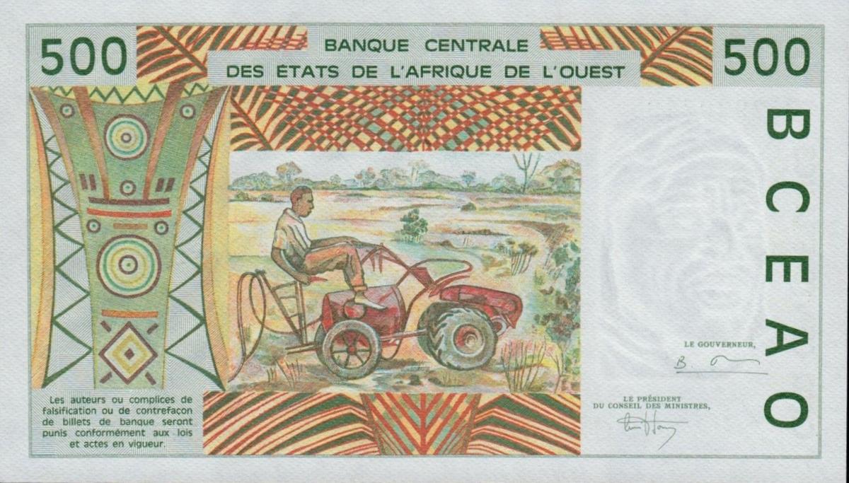 Back of West African States p310Ce: 500 Francs from 1995