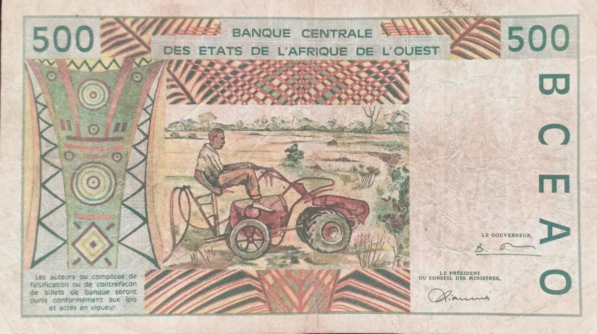 Back of West African States p310Ch: 500 Francs from 1997