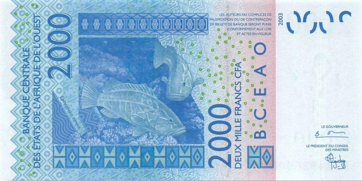 Back of West African States p316Ca: 2000 Francs from 2003