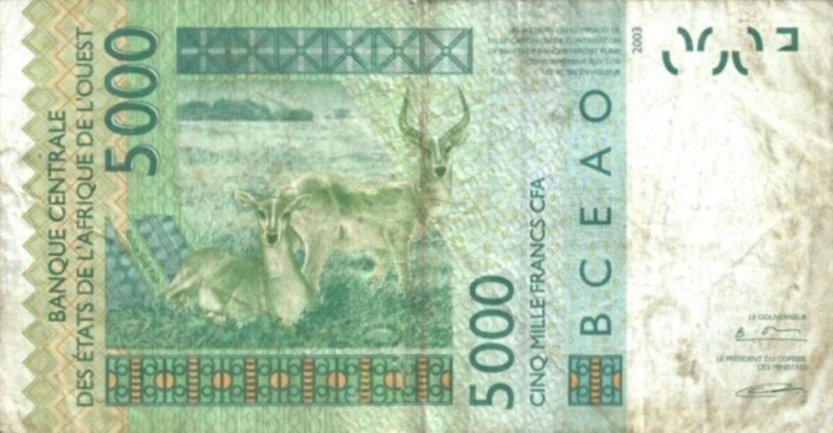 Back of West African States p317Cd: 5000 Francs from 2006