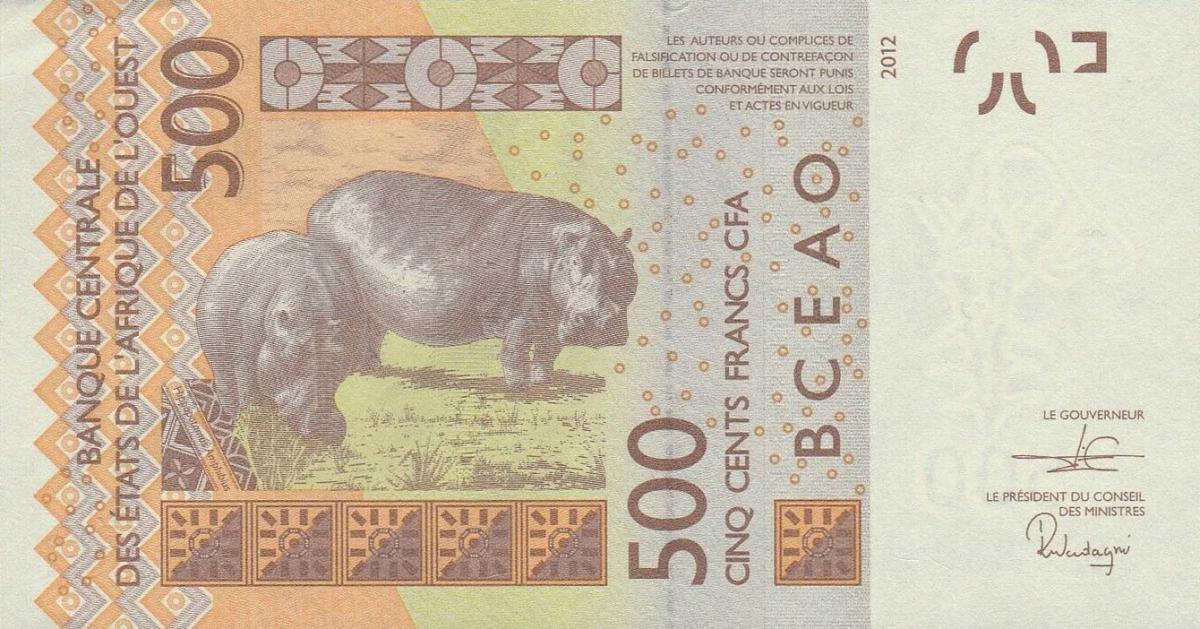 Back of West African States p319Ch: 500 Francs from 2019