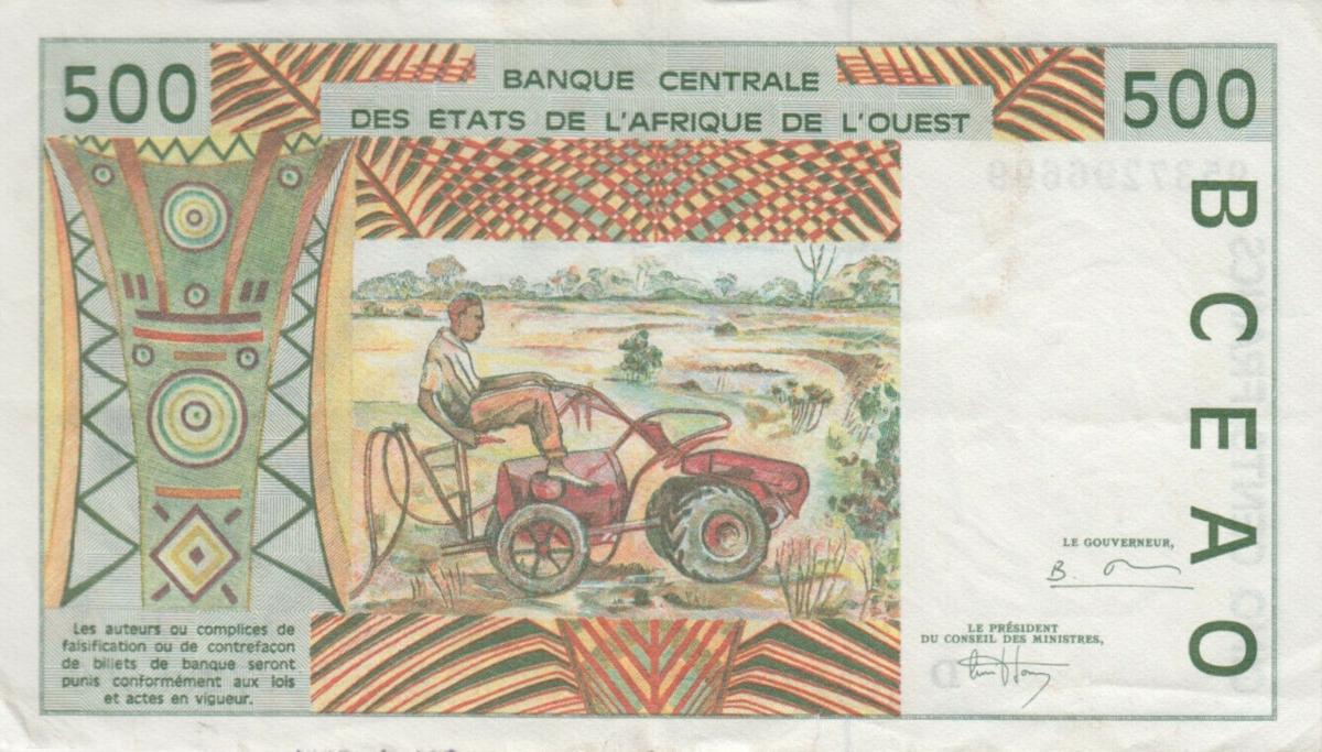 Back of West African States p410De: 500 Francs from 1995