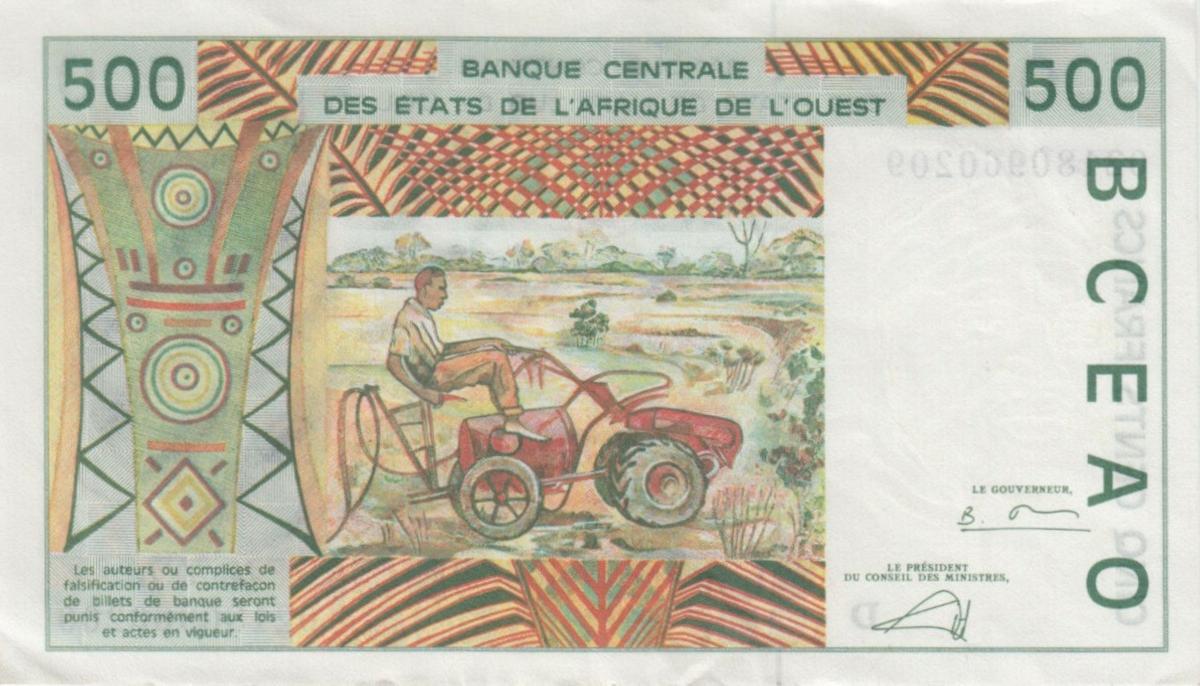 Back of West African States p410Dm: 500 Francs from 2002