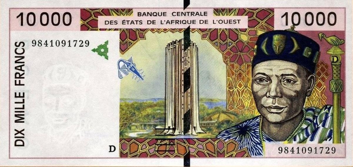 Front of West African States p414Dg: 10000 Francs from 1998