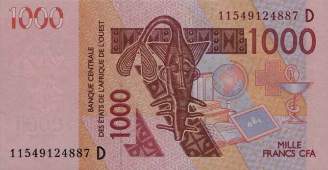 Front of West African States p415Dj: 1000 Francs from 2011