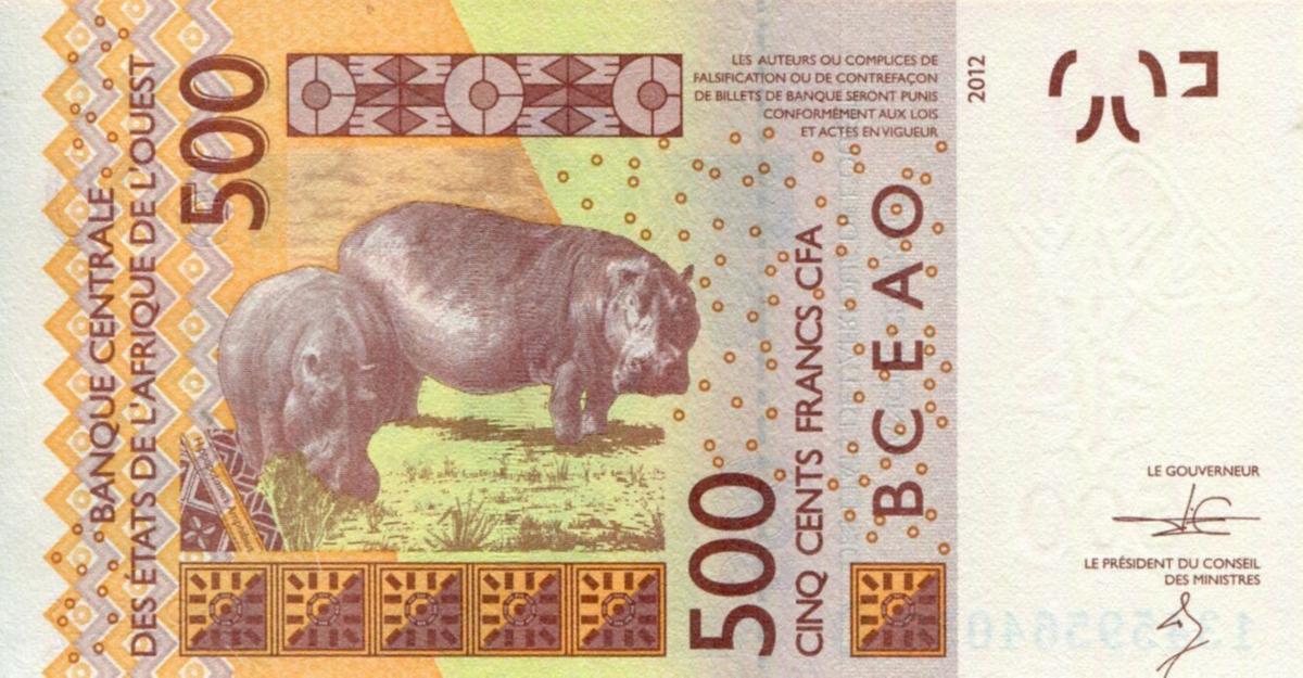 Back of West African States p419Db: 500 Francs from 2013