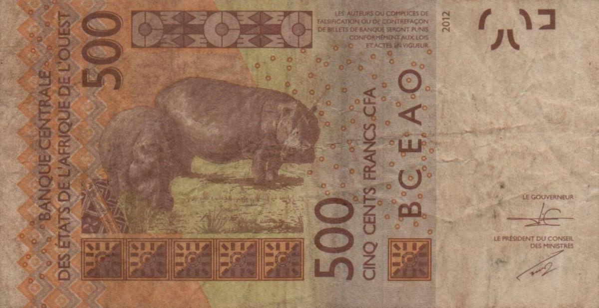 Back of West African States p419Dd: 500 Francs from 2015