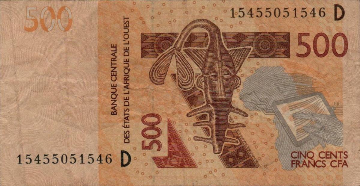 Front of West African States p419Dd: 500 Francs from 2015