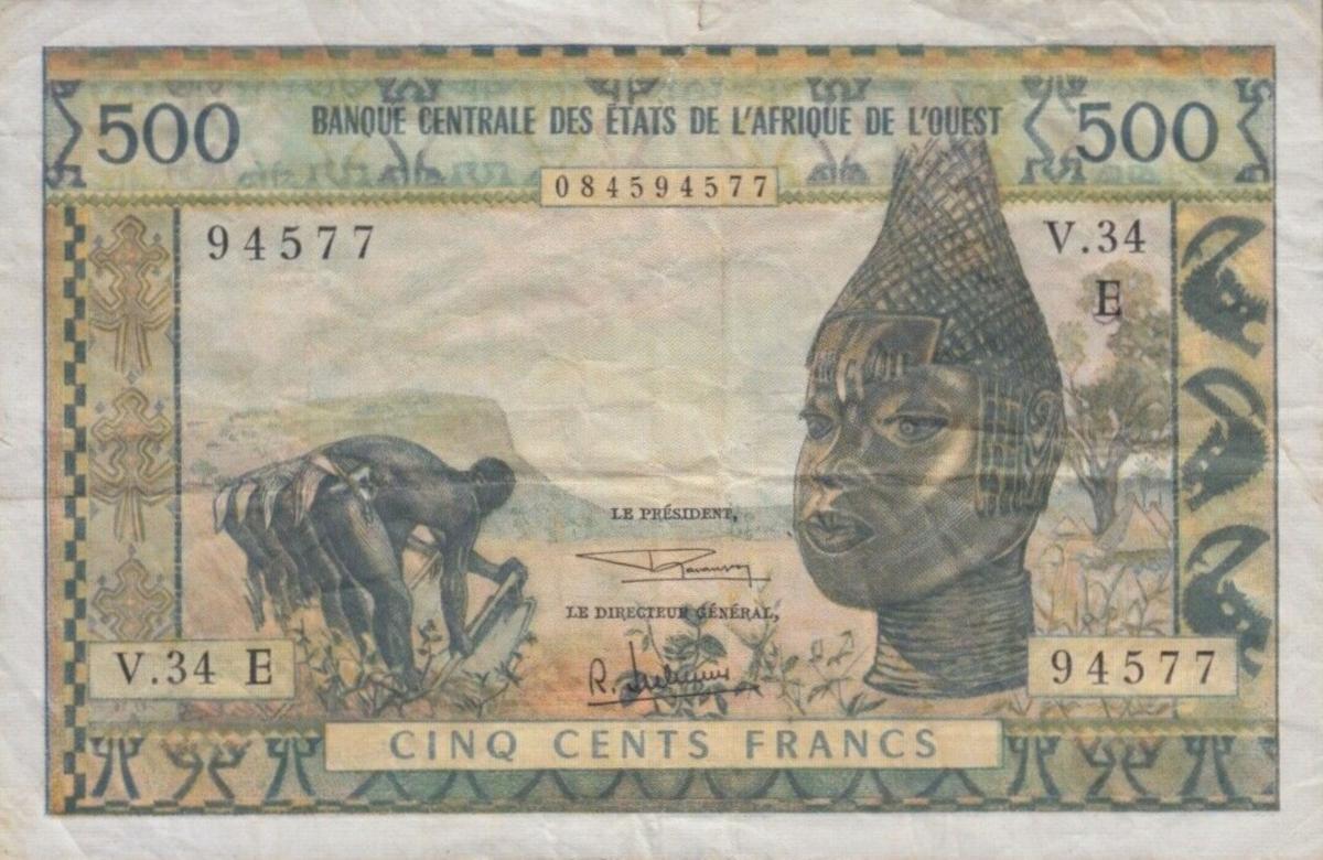 Front of West African States p502Eg: 500 Francs from 1959