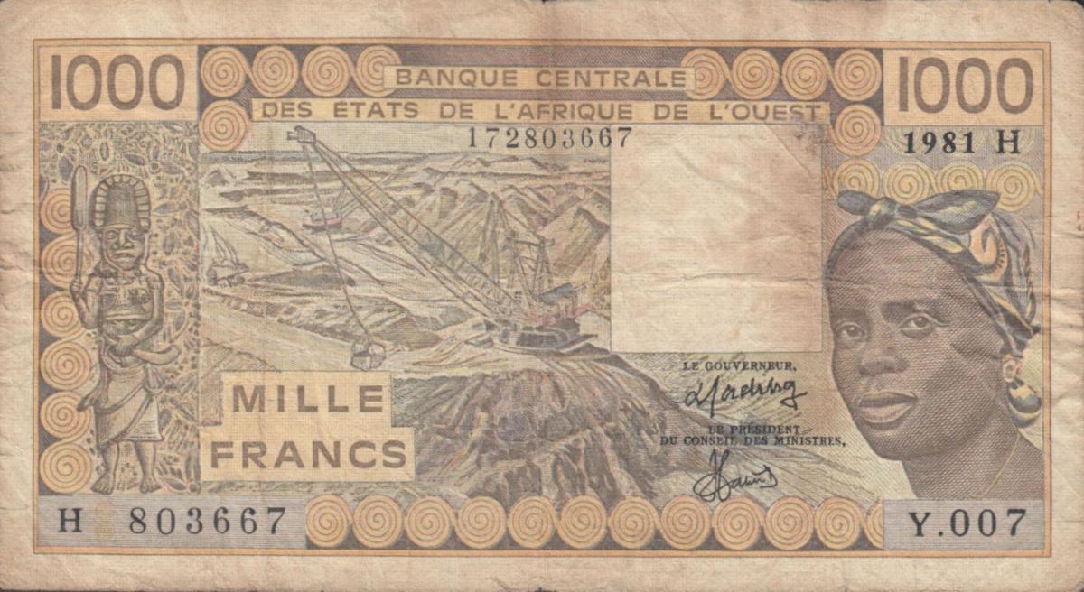 Front of West African States p607Hc: 1000 Francs from 1981