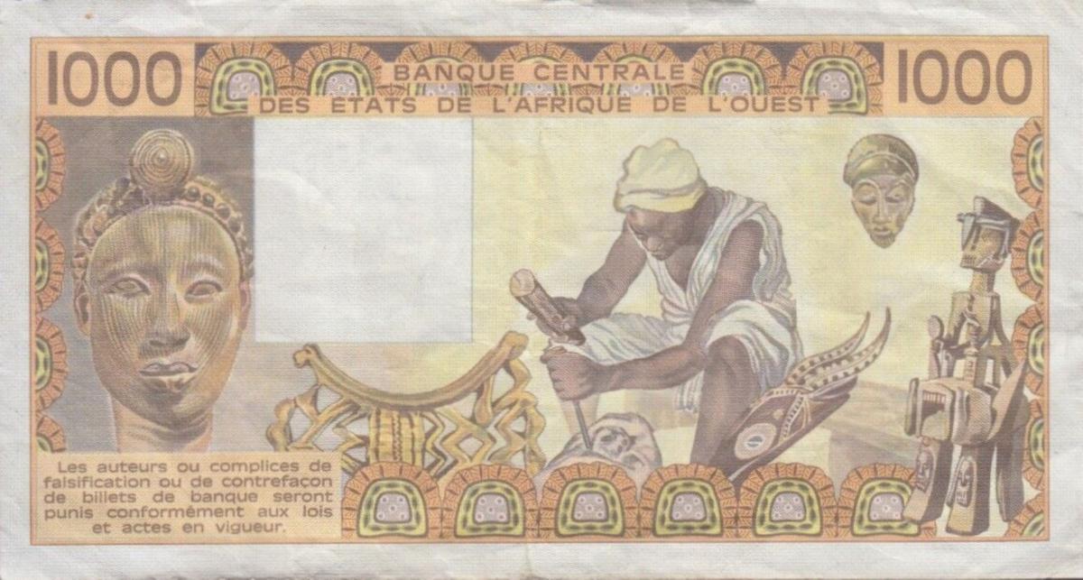 Back of West African States p607Hh: 1000 Francs from 1987