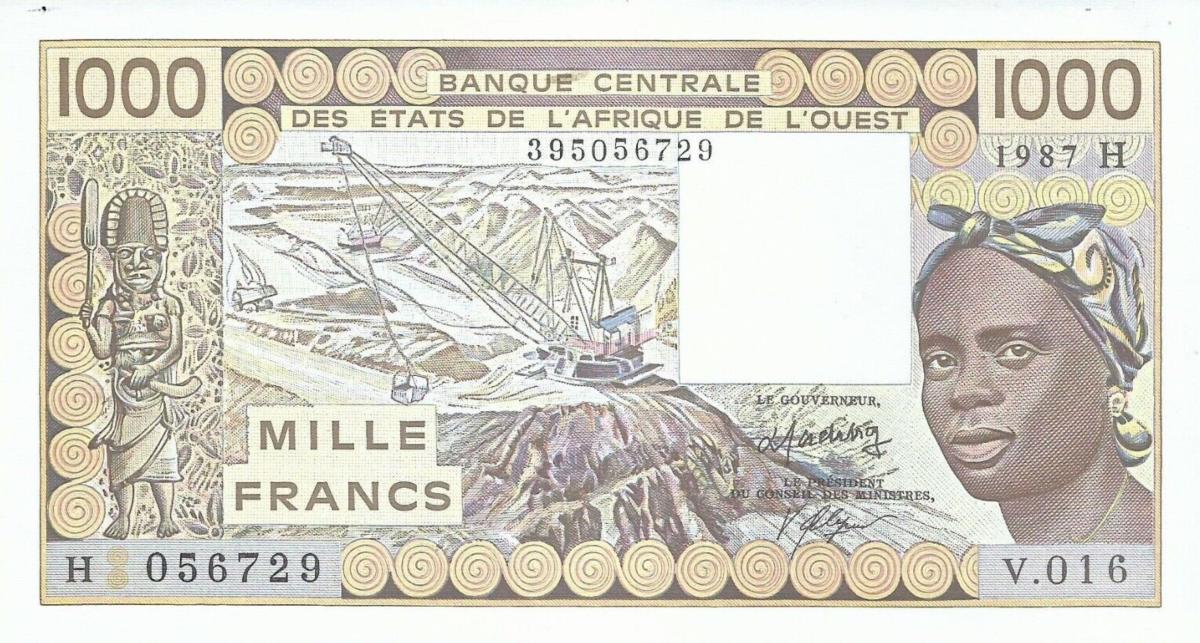 Front of West African States p607Hh: 1000 Francs from 1987