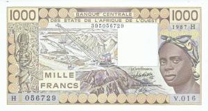 p607Hh from West African States: 1000 Francs from 1987