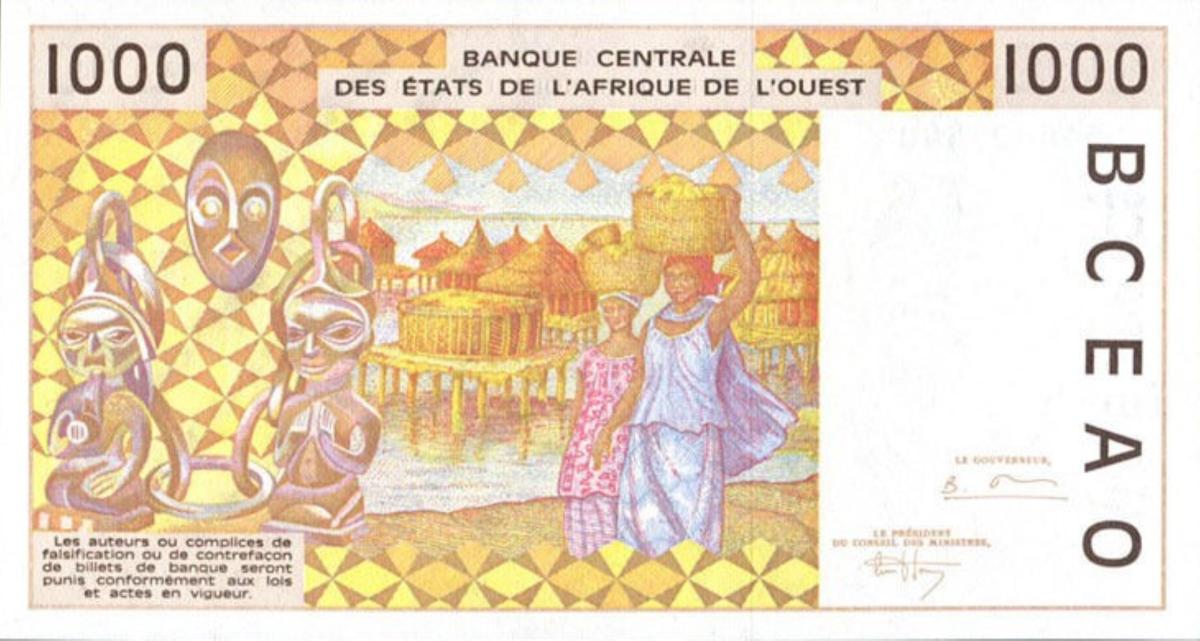Back of West African States p611He: 1000 Francs from 1995
