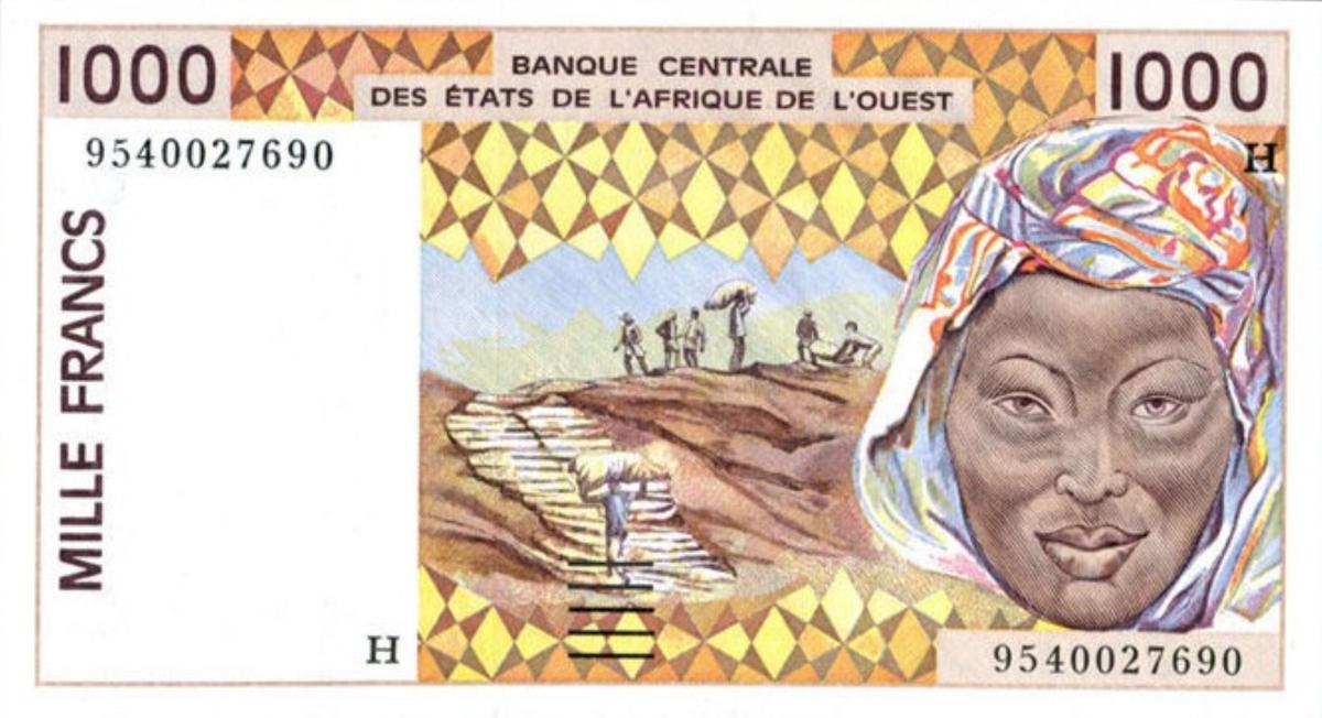 Front of West African States p611He: 1000 Francs from 1995