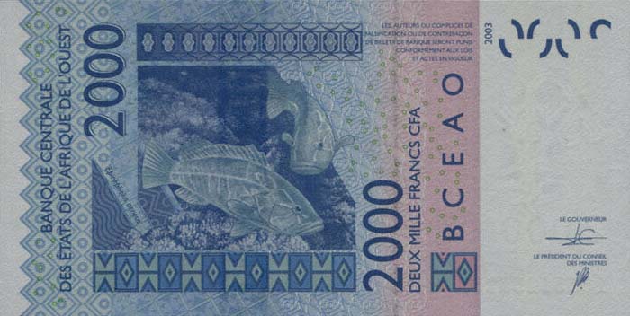 Back of West African States p616Hp: 2000 Francs from 2016