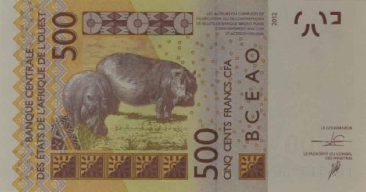 Back of West African States p619He: 500 Francs from 2016