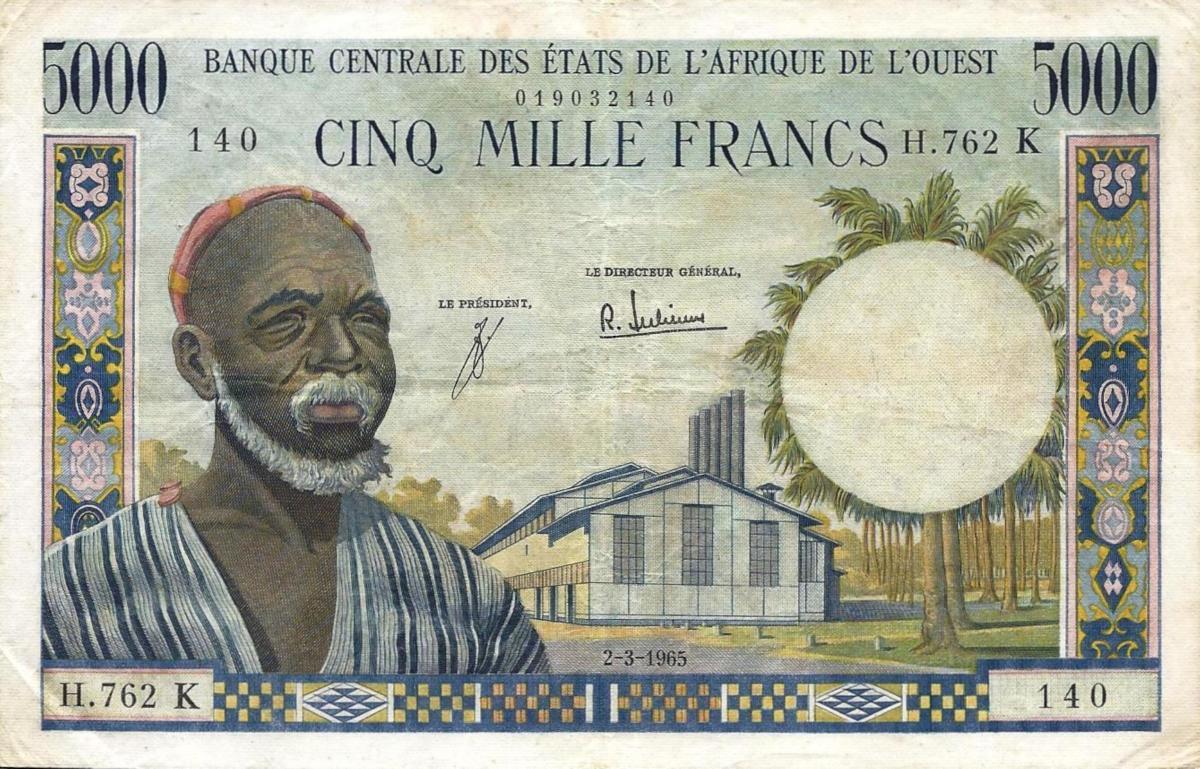 Front of West African States p704Ke: 5000 Francs from 1965