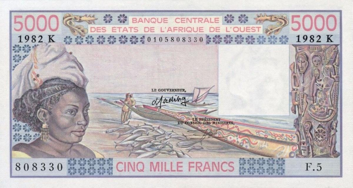 Front of West African States p708Kf2: 5000 Francs from 1982