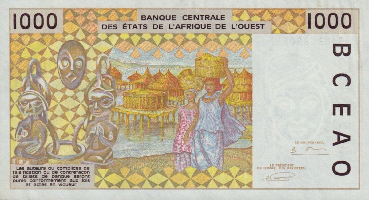 Back of West African States p711Kd: 1000 Francs from 1994