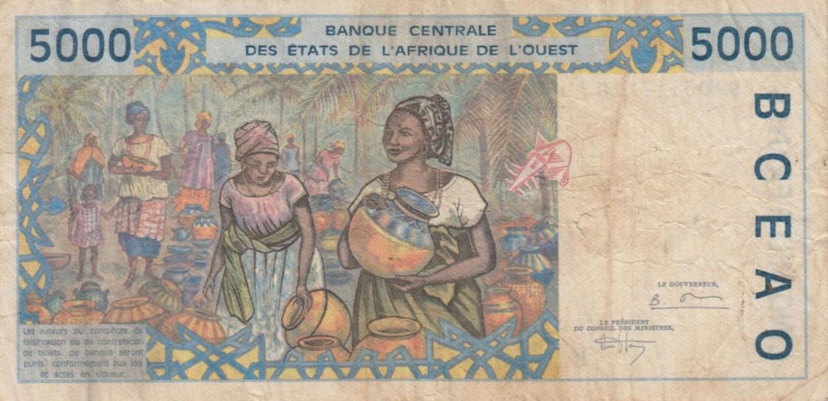 Back of West African States p713Kc: 5000 Francs from 1994