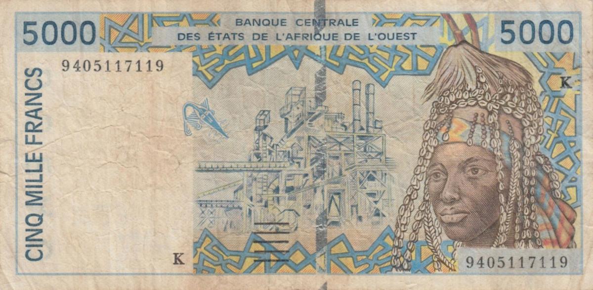 Front of West African States p713Kc: 5000 Francs from 1994