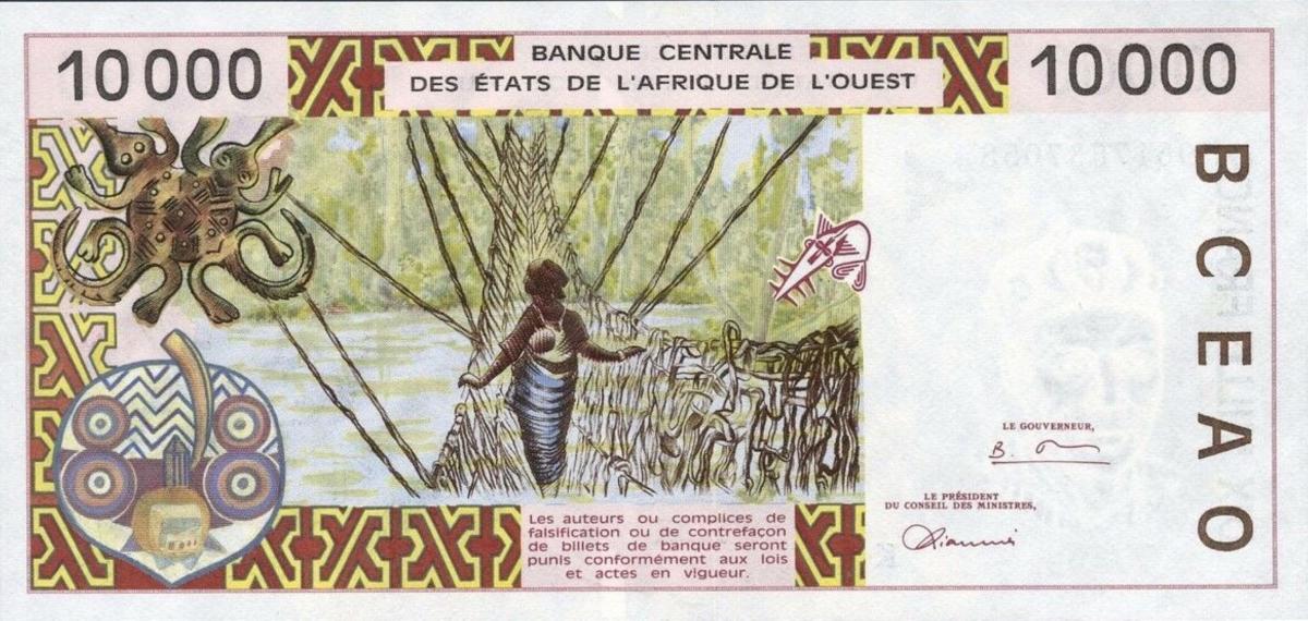 Back of West African States p714Kd: 10000 Francs from 1996