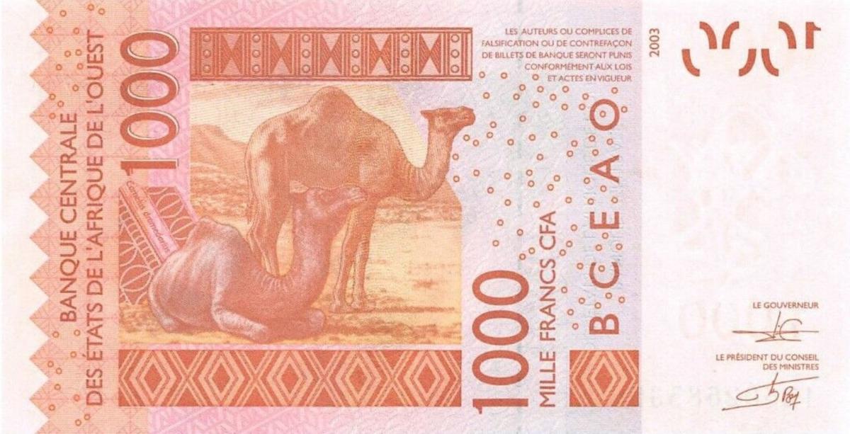 Back of West African States p715Kj: 1000 Francs from 2011