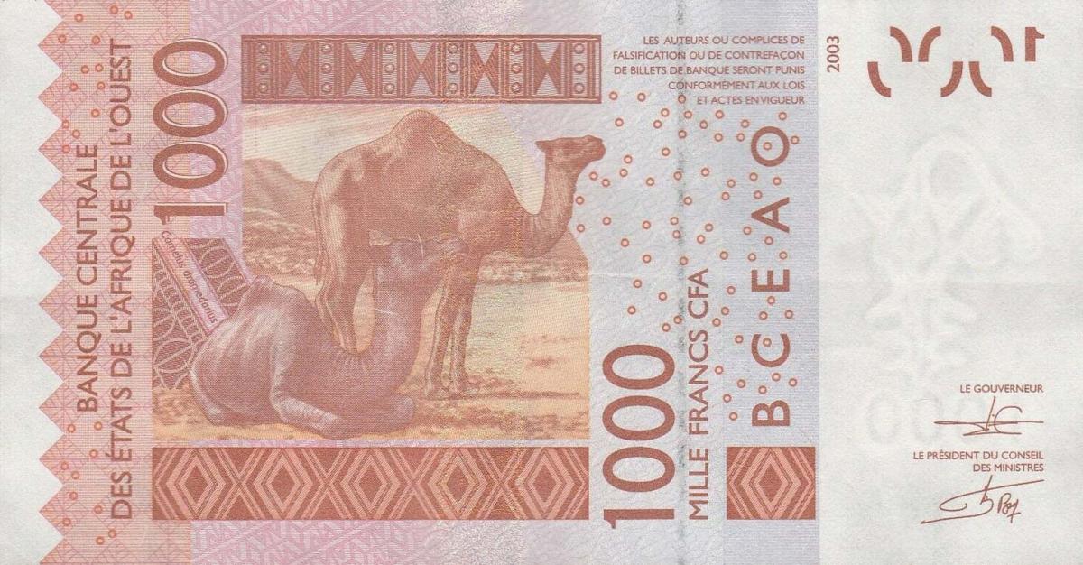 Back of West African States p715Kl: 1000 Francs from 2012