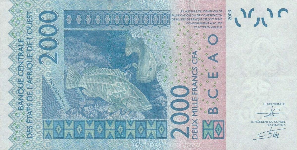 Back of West African States p716Kl: 2000 Francs from 2012