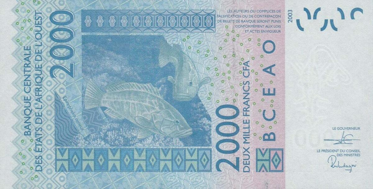 Back of West African States p716Ks: 2000 Francs from 2019