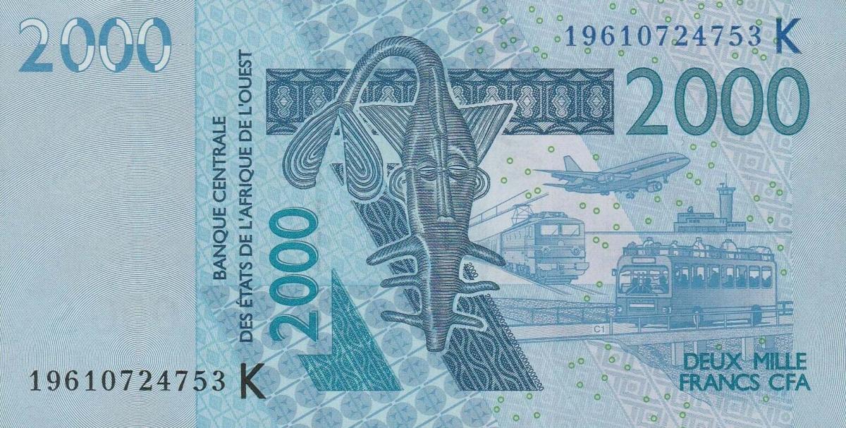 Front of West African States p716Ks: 2000 Francs from 2019