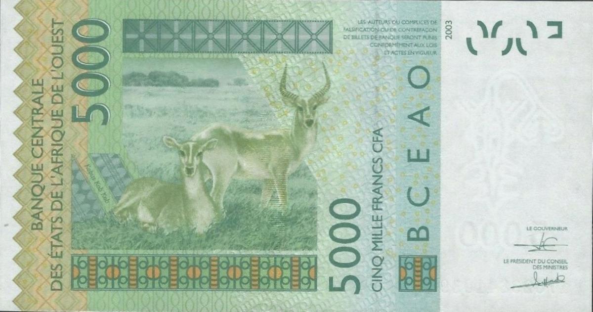 Back of West African States p717Kq: 5000 Francs from 2017