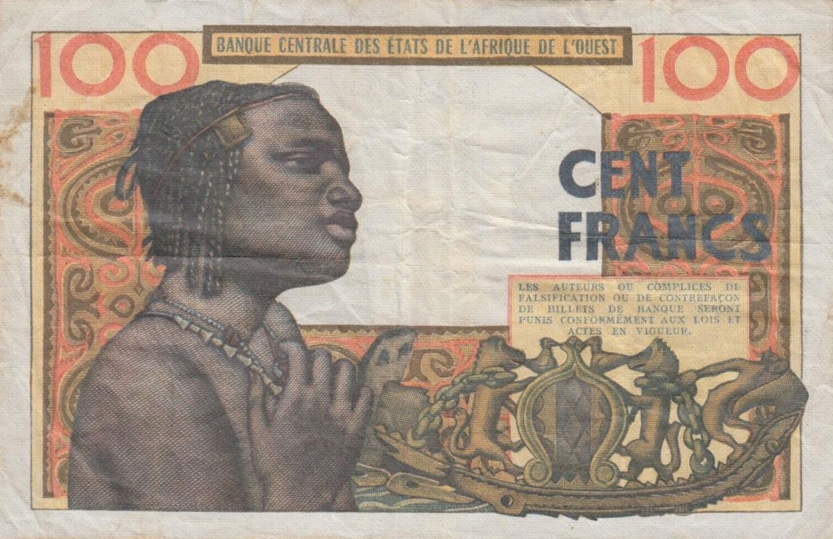 Back of West African States p801Tg: 100 Francs from 1961