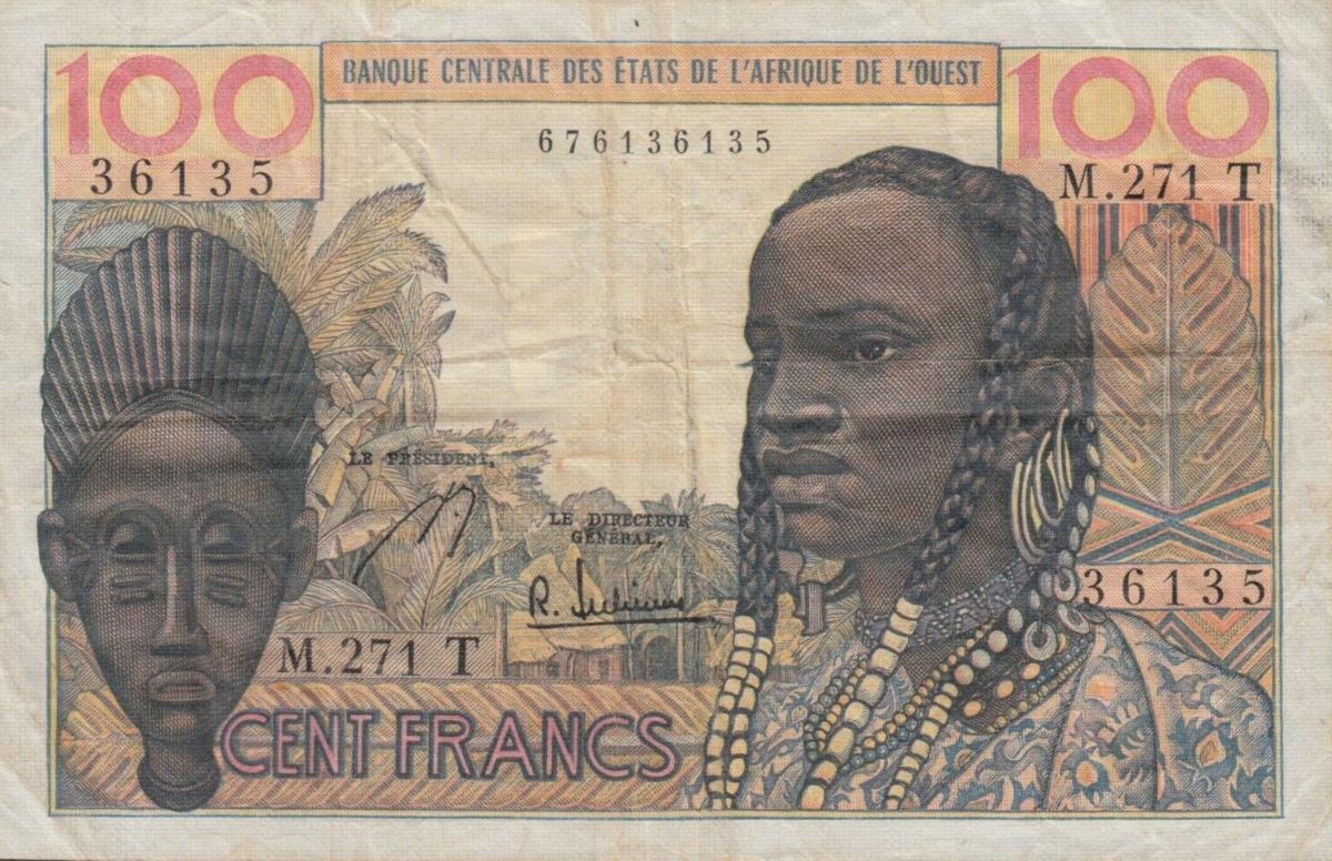 Front of West African States p801Tg: 100 Francs from 1961