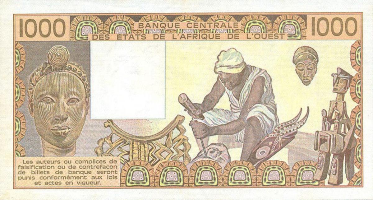 Back of West African States p807Td: 1000 Francs from 1984