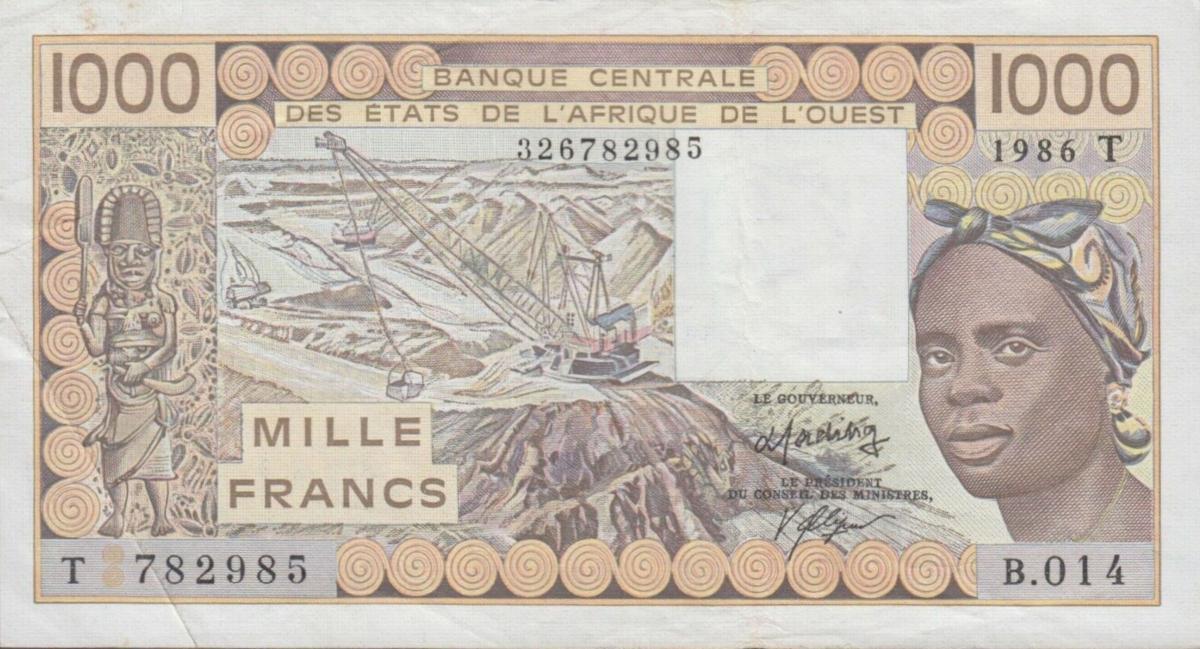 Front of West African States p807Tg: 1000 Francs from 1986