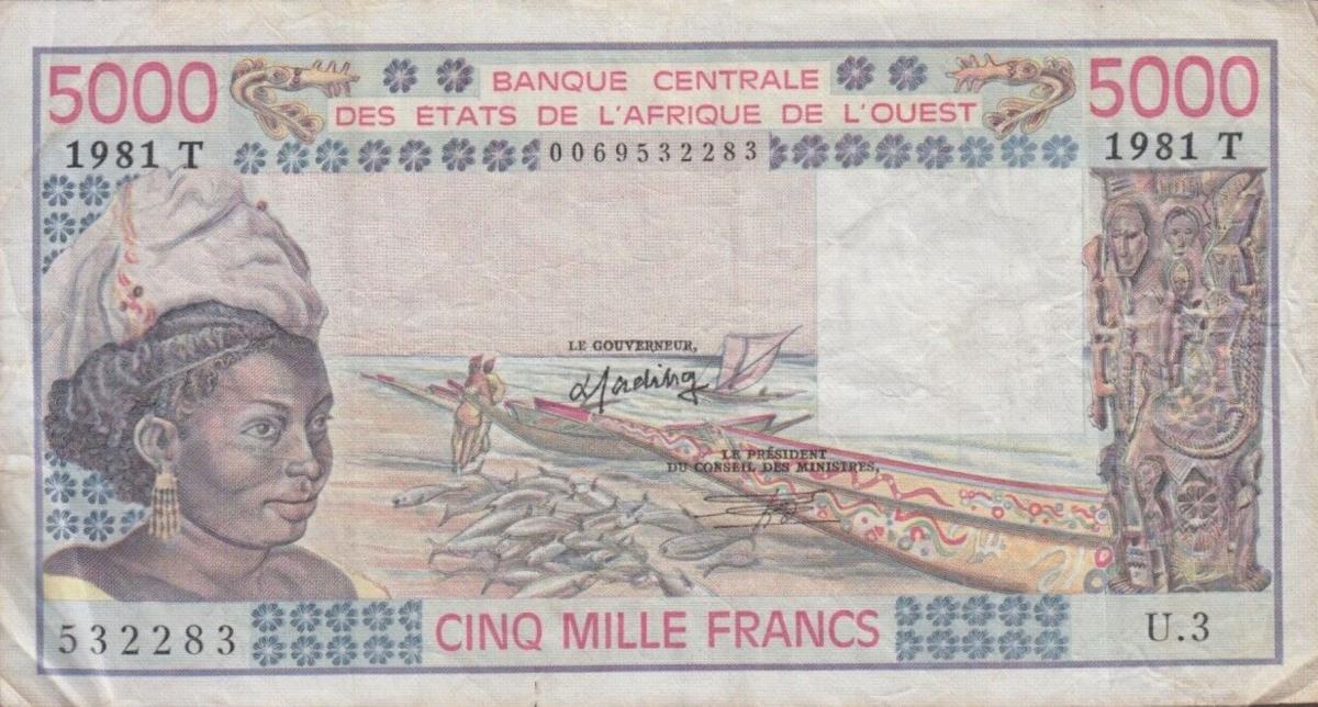 Front of West African States p808Te: 5000 Francs from 1981