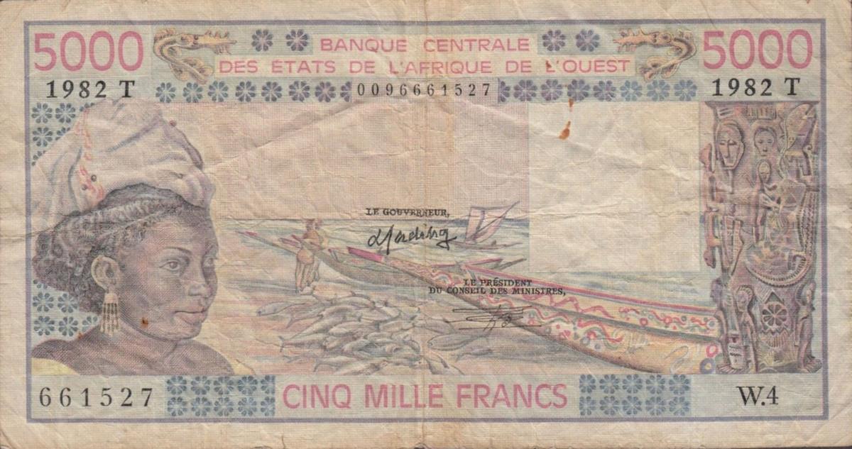 Front of West African States p808Tf: 5000 Francs from 1982