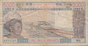 p808Tf from West African States: 5000 Francs from 1982