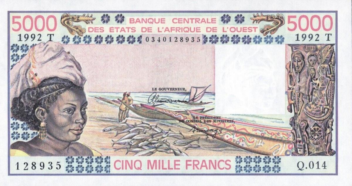 Front of West African States p808Tn: 5000 Francs from 1992